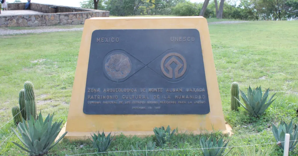UNESCO World Heritage plaque at Monte Albán