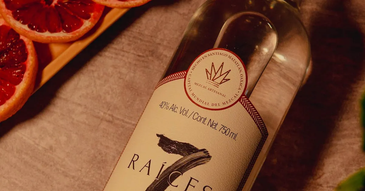 Botella de mezcal artesanal oaxaqueño